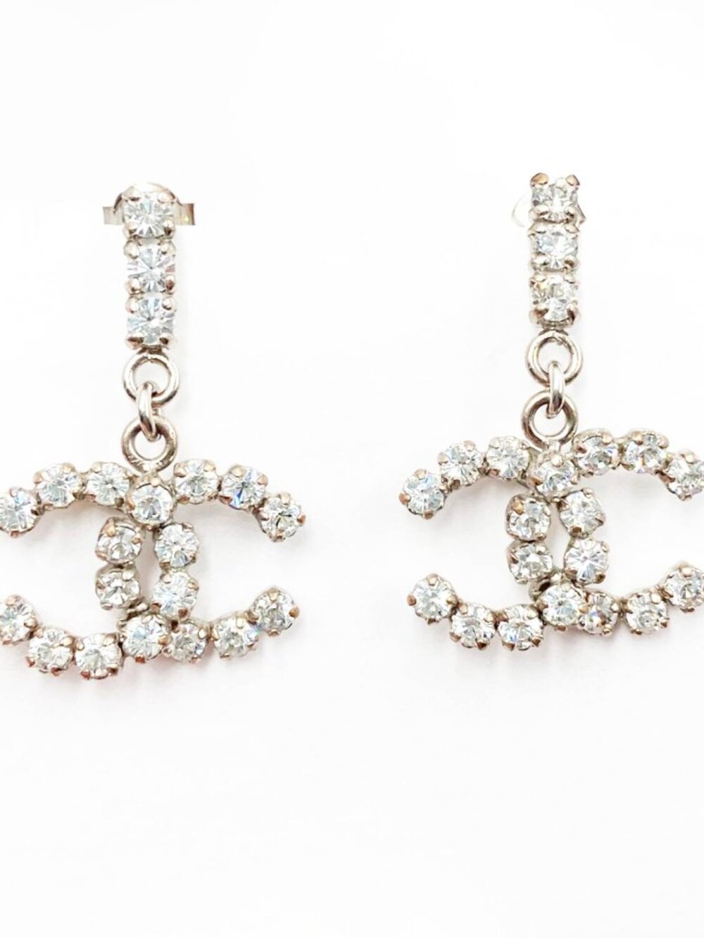 Chanel Vintage Silver CC Rocky Bar Piercing Earrings
